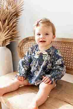 Grey Floral Printed Front Lace Long Sleeve Baby Romper : Infant : Baby