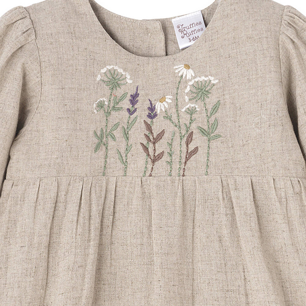 Embroidered Linen Baby Romper – Cotton Blend Vintage Style