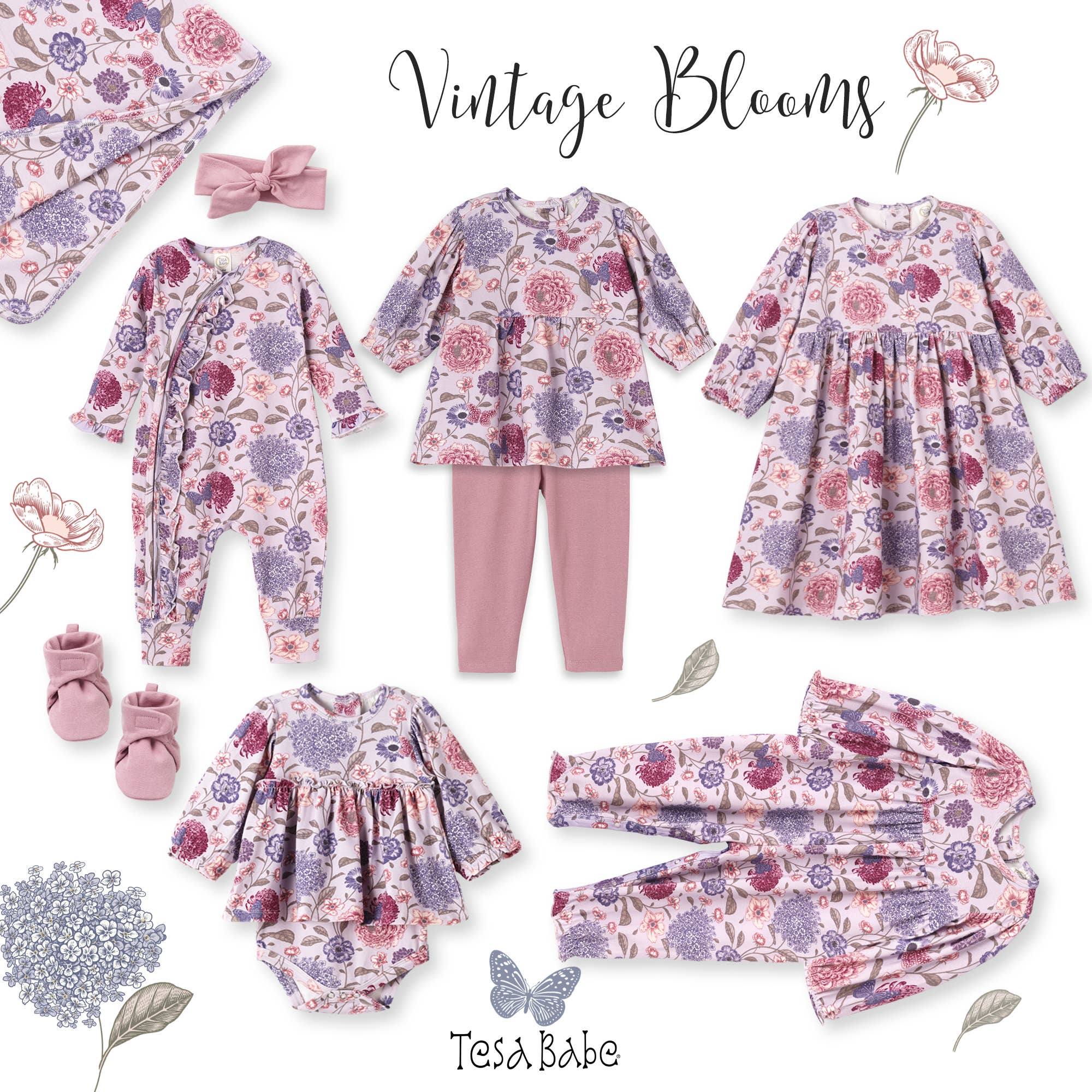 Floral Skirted Baby Girl Bodysuit – Bamboo Vintage Bloom