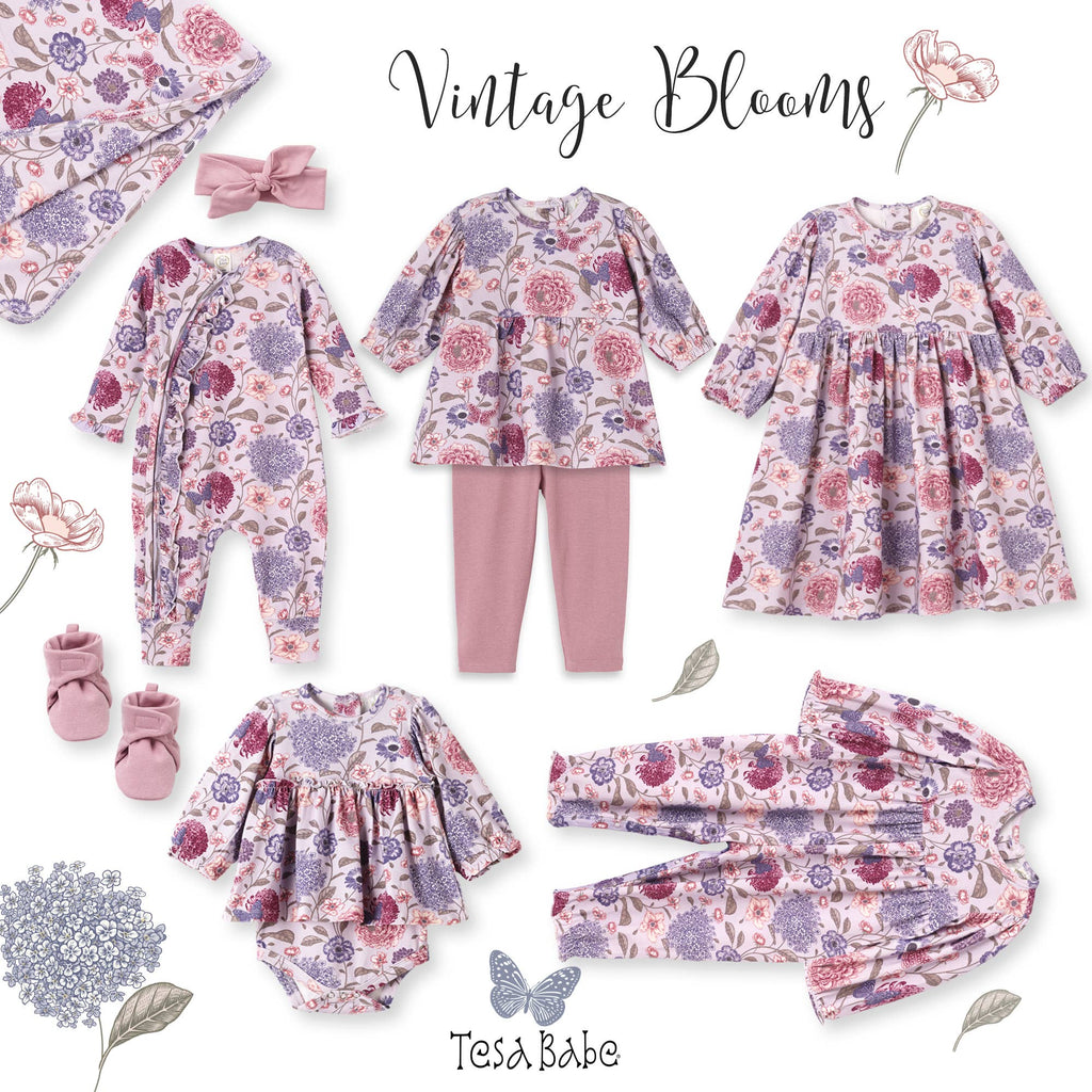 Floral Long Sleeve Girls Dress – Bamboo Cotton Vintage Bloom