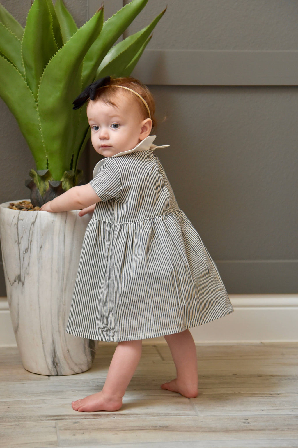Grey Striped Peter-Pan Collar Dress With Matching Diaper Cover : Infant : Baby