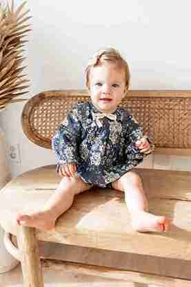 Grey Floral Printed Front Lace Long Sleeve Baby Romper : Infant : Baby