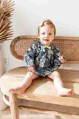 Grey Floral Printed Front Lace Long Sleeve Baby Romper : Infant : Baby